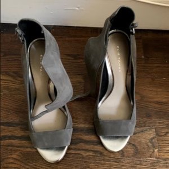 Elie Tahari Gray Suede Open Toe Pumps - Picture 4 of 9